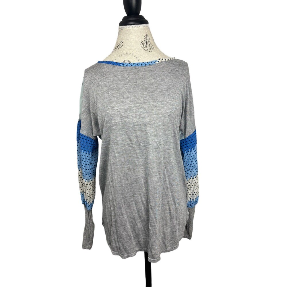 Anthropologie TINY Boho Mix Pattern Tunic Top Gray w/ Floral & Blue Medium